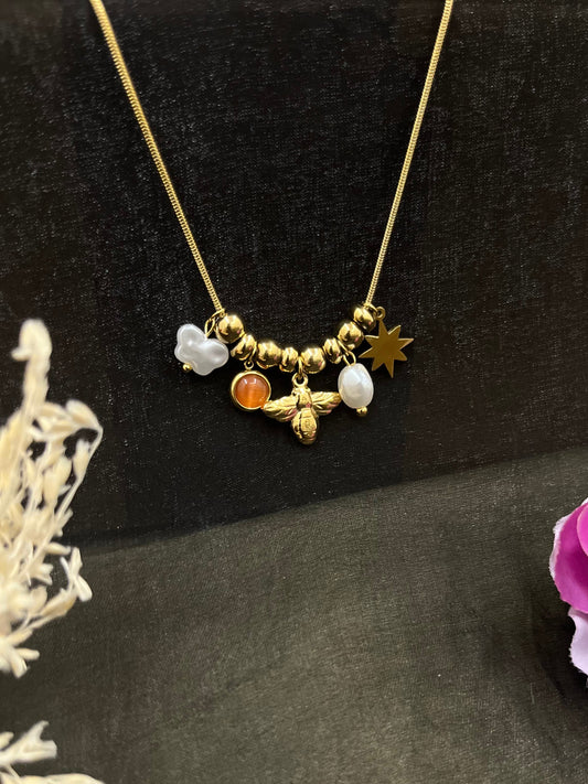 Golden Bee Charm Necklace