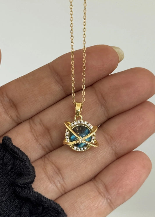 Cosmic Orbit Blue Stone Pendant Necklace