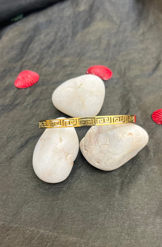 Slim Greek Key Gold Bangle