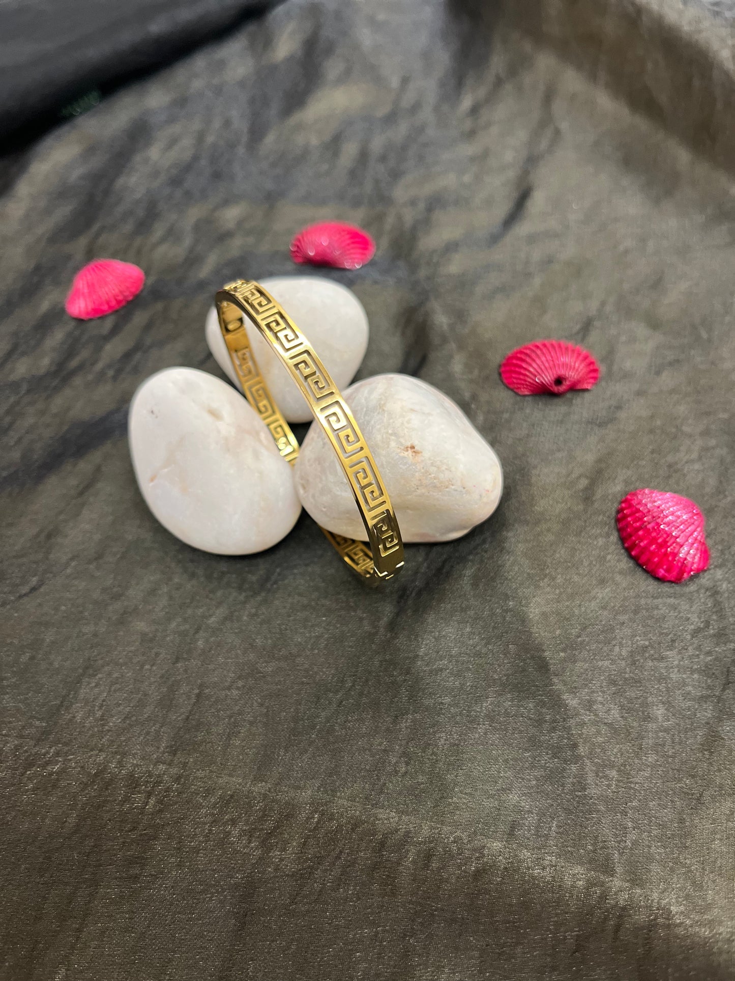Slim Greek Key Gold Bangle