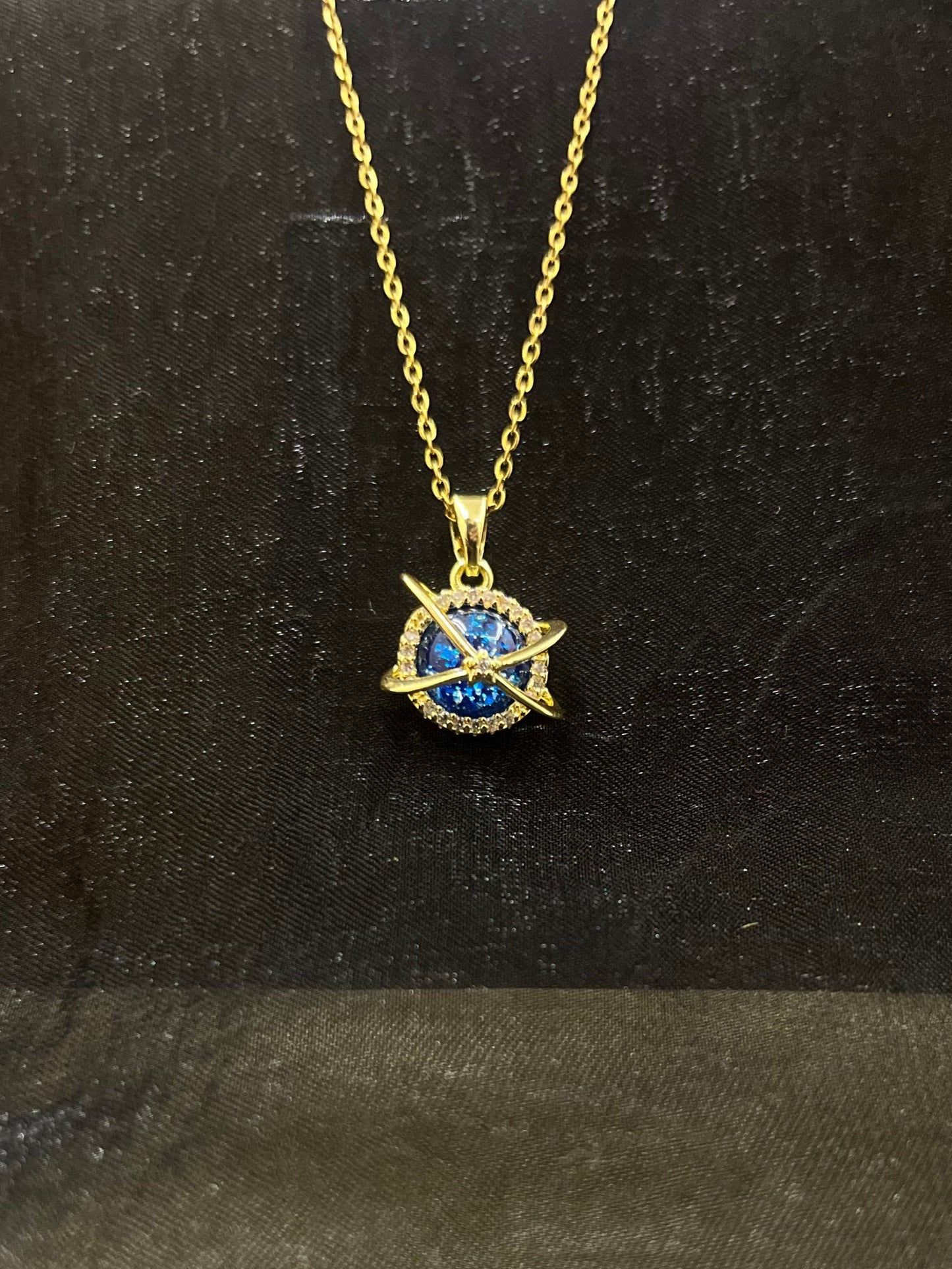 Cosmic Orbit Blue Stone Pendant Necklace