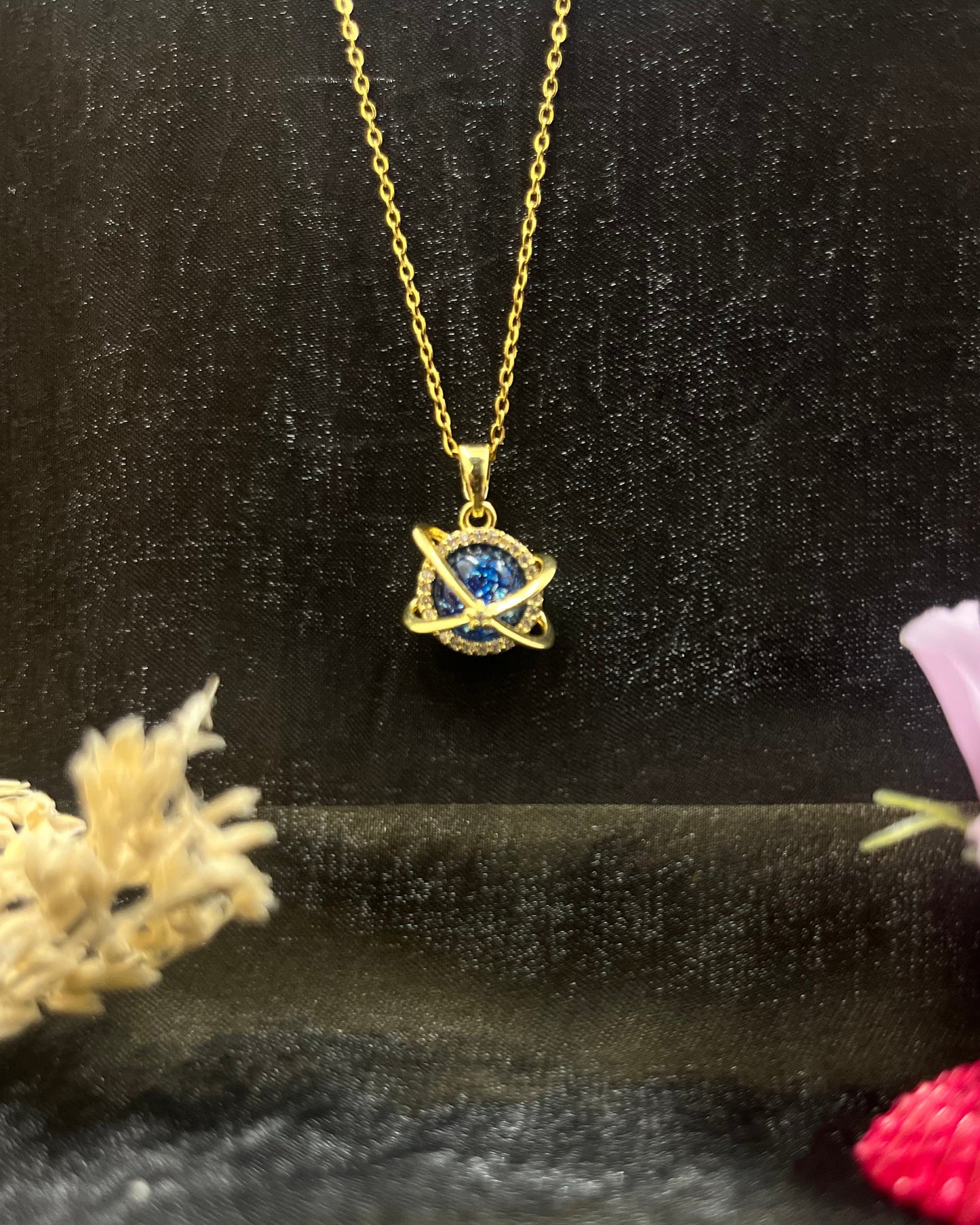 Cosmic Orbit Blue Stone Pendant Necklace