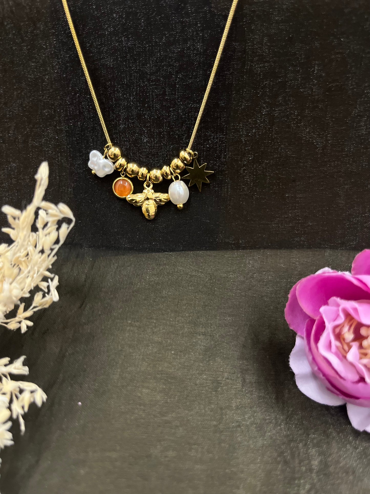 Golden Bee Charm Necklace