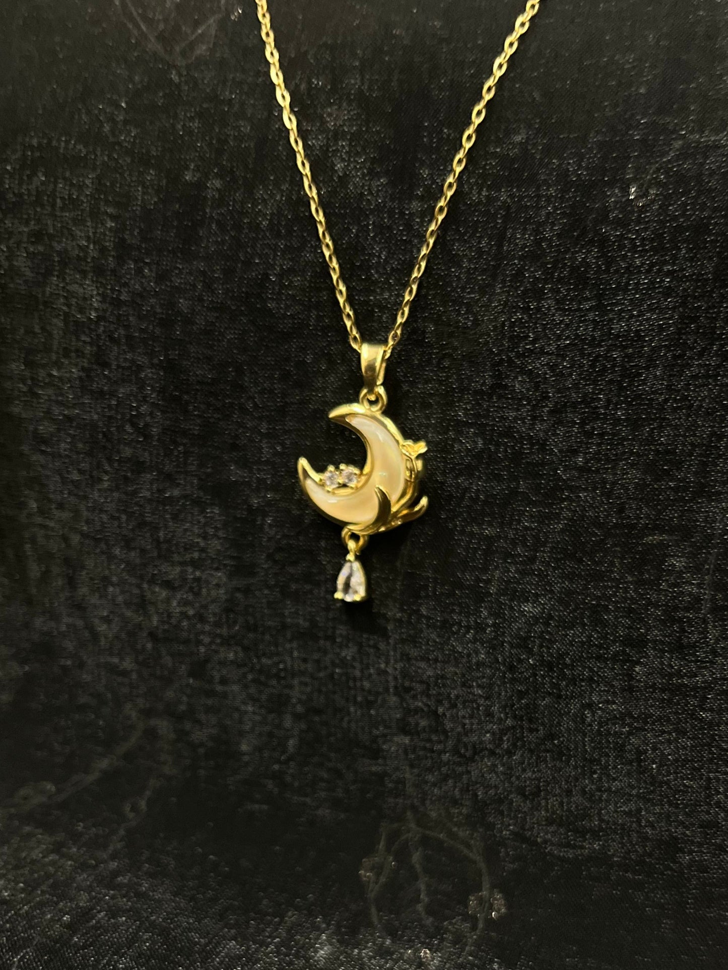 Dreamy Moon Charm Necklace with Crystal Drop