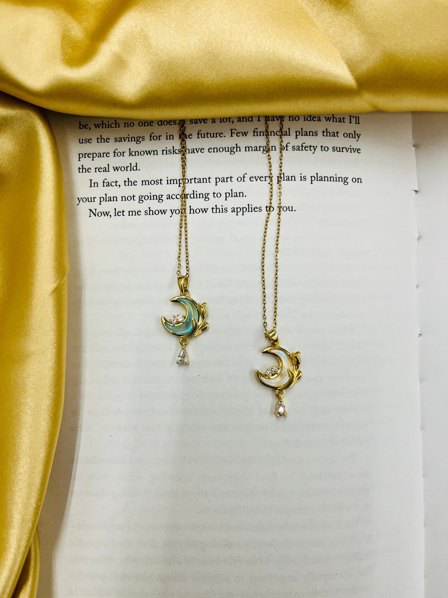 Dreamy Moon Charm Necklace with Crystal Drop