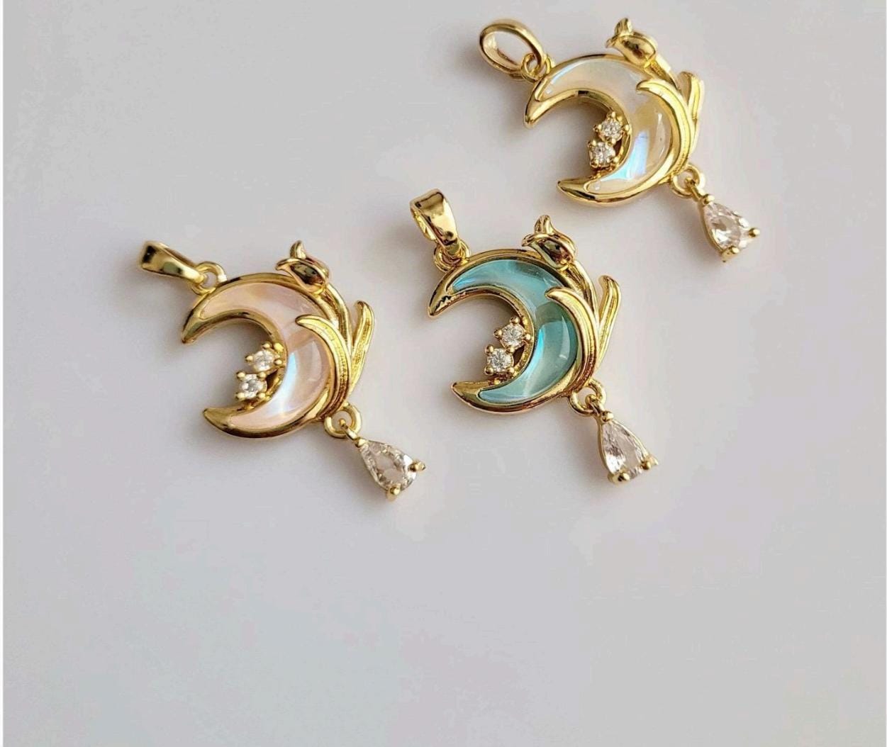 Dreamy Moon Charm Necklace with Crystal Drop